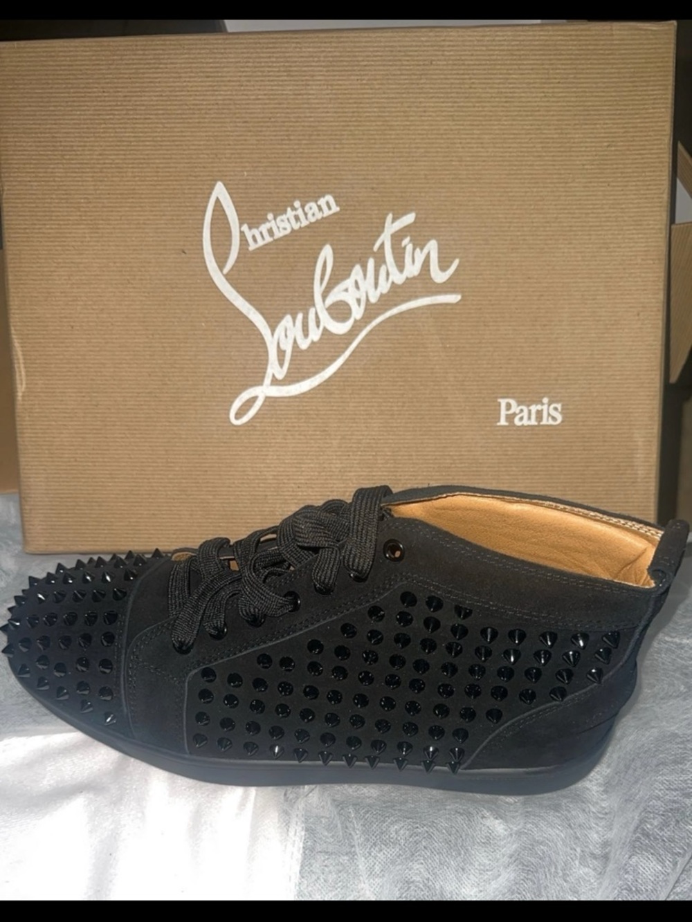 NWT Authentic Christian Louboutin Black Spike-Embellished Low-Top Sneakers